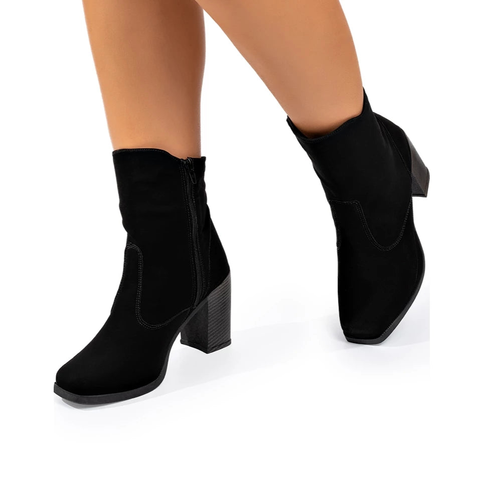 Bota Vidacy Cano Curto Zíper Blogueira