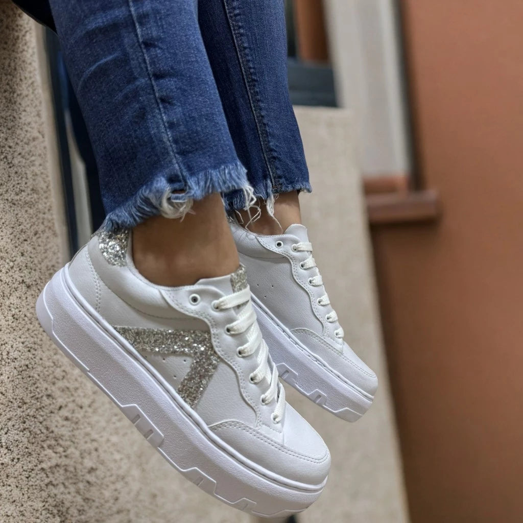 Tênis Feminino Glitter Branco Neutro Original