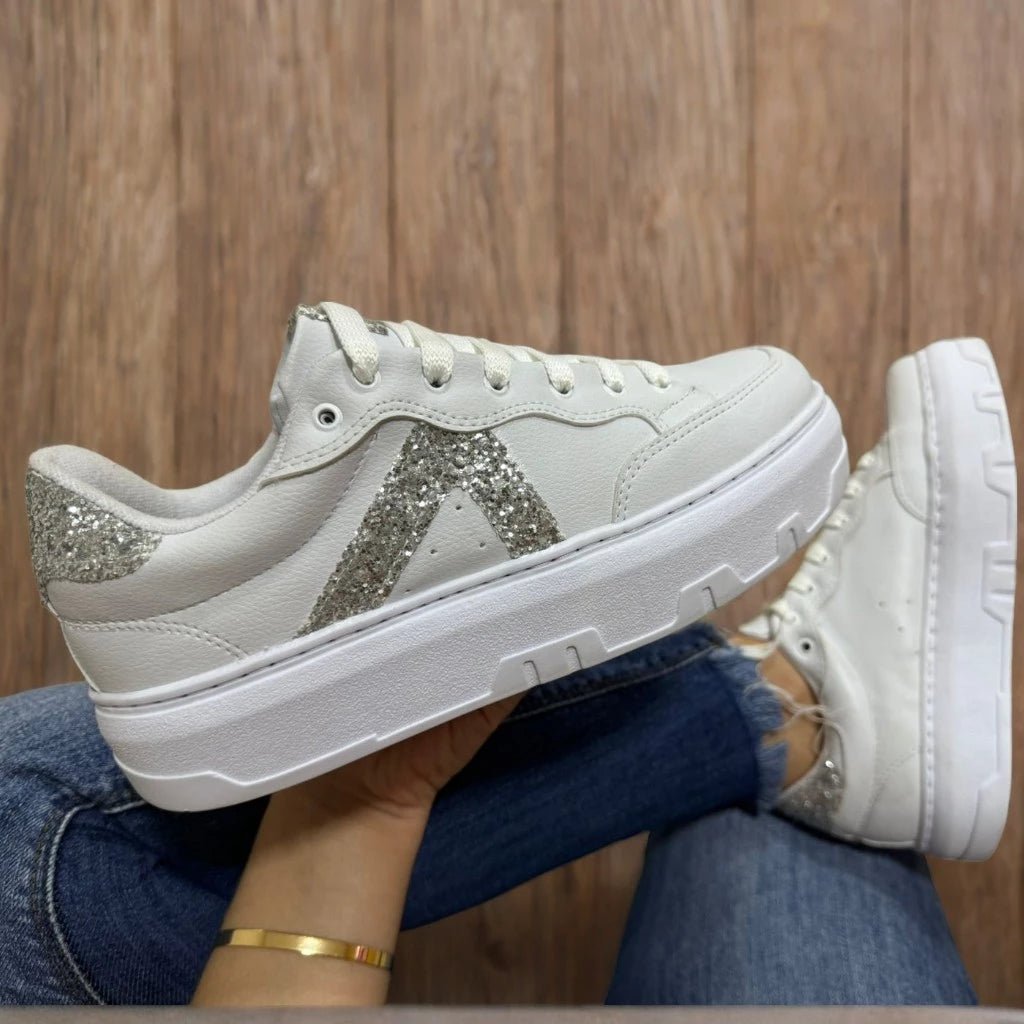 Tênis Feminino Glitter Branco Neutro Original