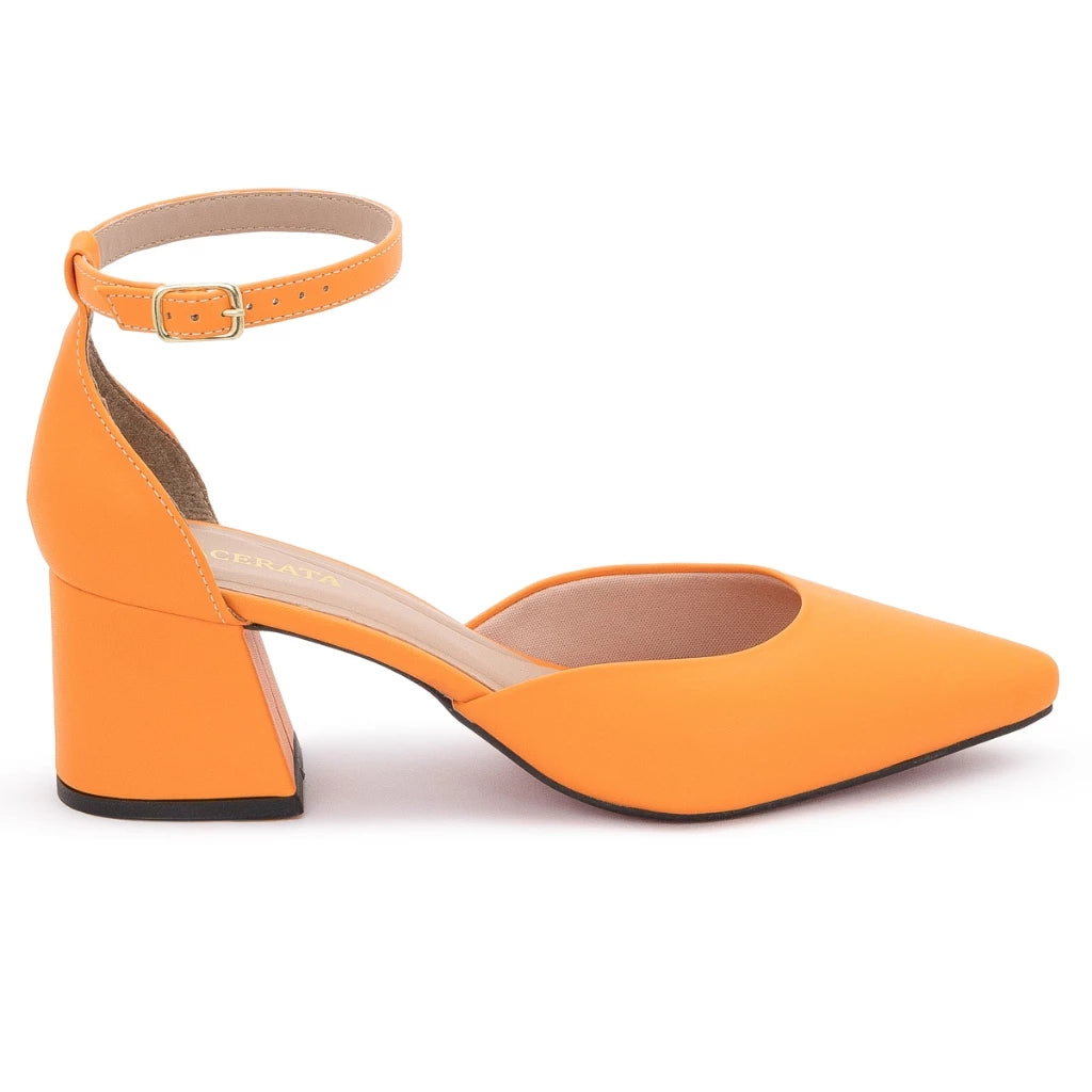 Scarpin Salto Bloco Médio Geometrico Moda Luxo