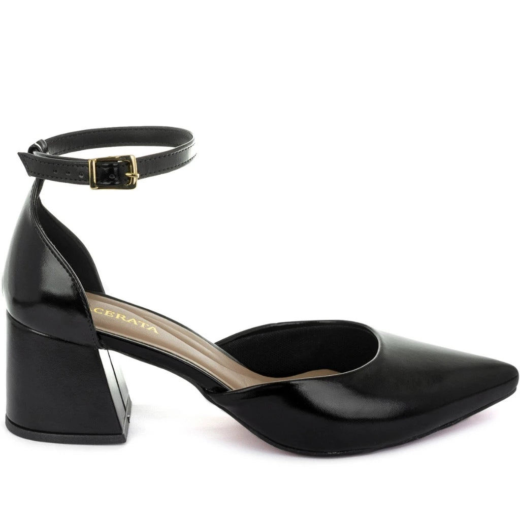 Scarpin Salto Bloco Médio Geometrico Moda Luxo 