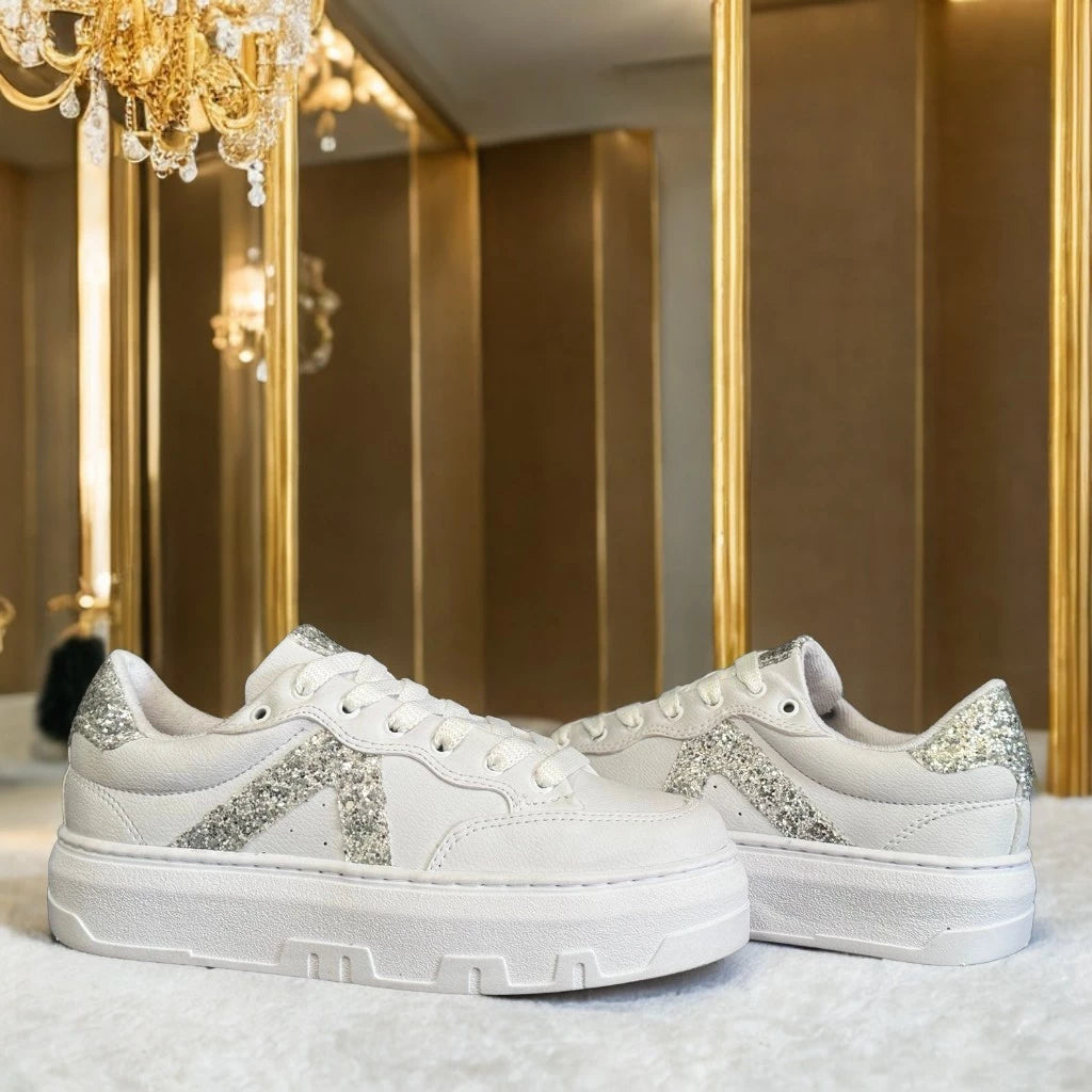 Tênis Feminino Glitter Branco Neutro Original