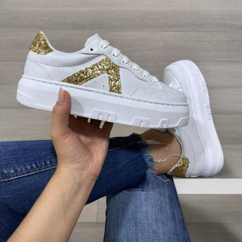 Tênis Feminino Glitter Branco Neutro Original