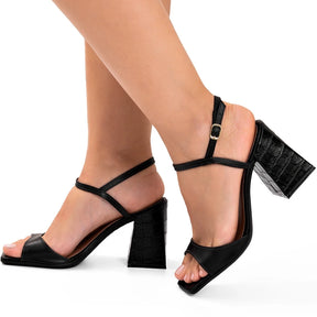 Sandália Vidacy Bico Quadrado Fibela Croco 
