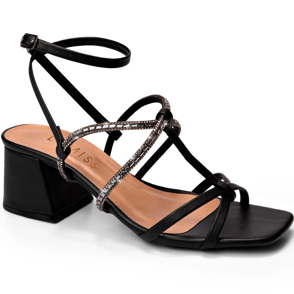 Sandália Vidacy Bico Quadrado Strass Confort 