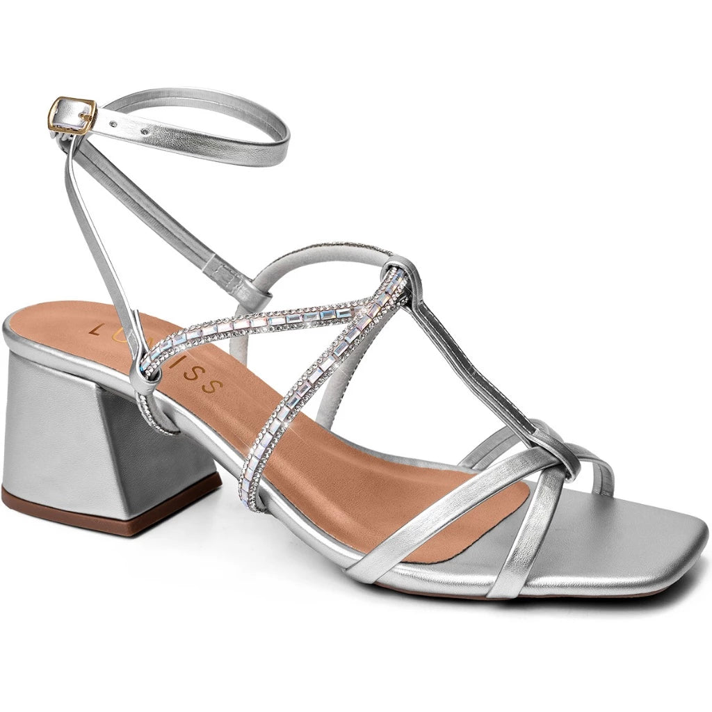 Sandália Vidacy Bico Quadrado Strass Confort 