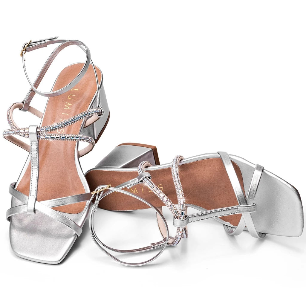 Sandália Vidacy Bico Quadrado Strass Confort 