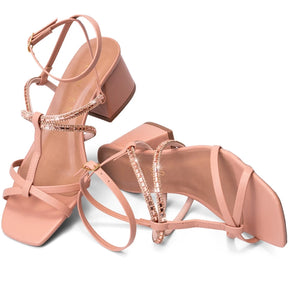 Sandália Vidacy Bico Quadrado Strass Confort 