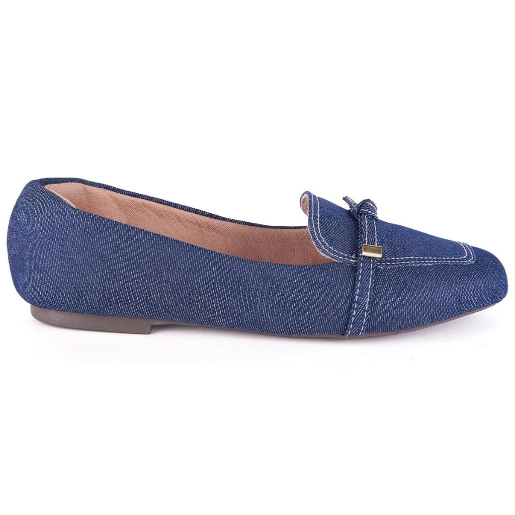 Mocassim Social Laço Moda Casual Sola Macia Jeans 