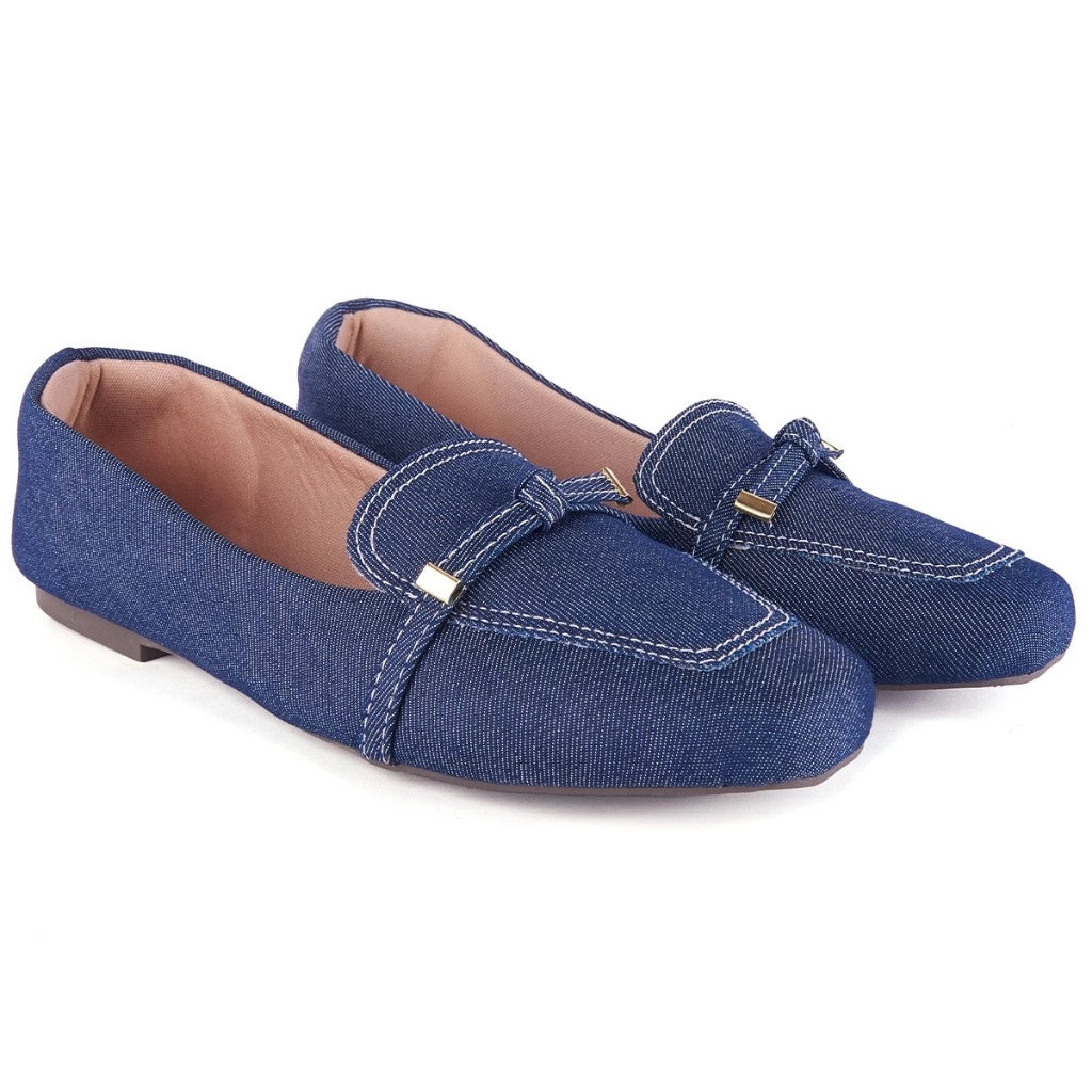Mocassim Social Laço Moda Casual Sola Macia Jeans 