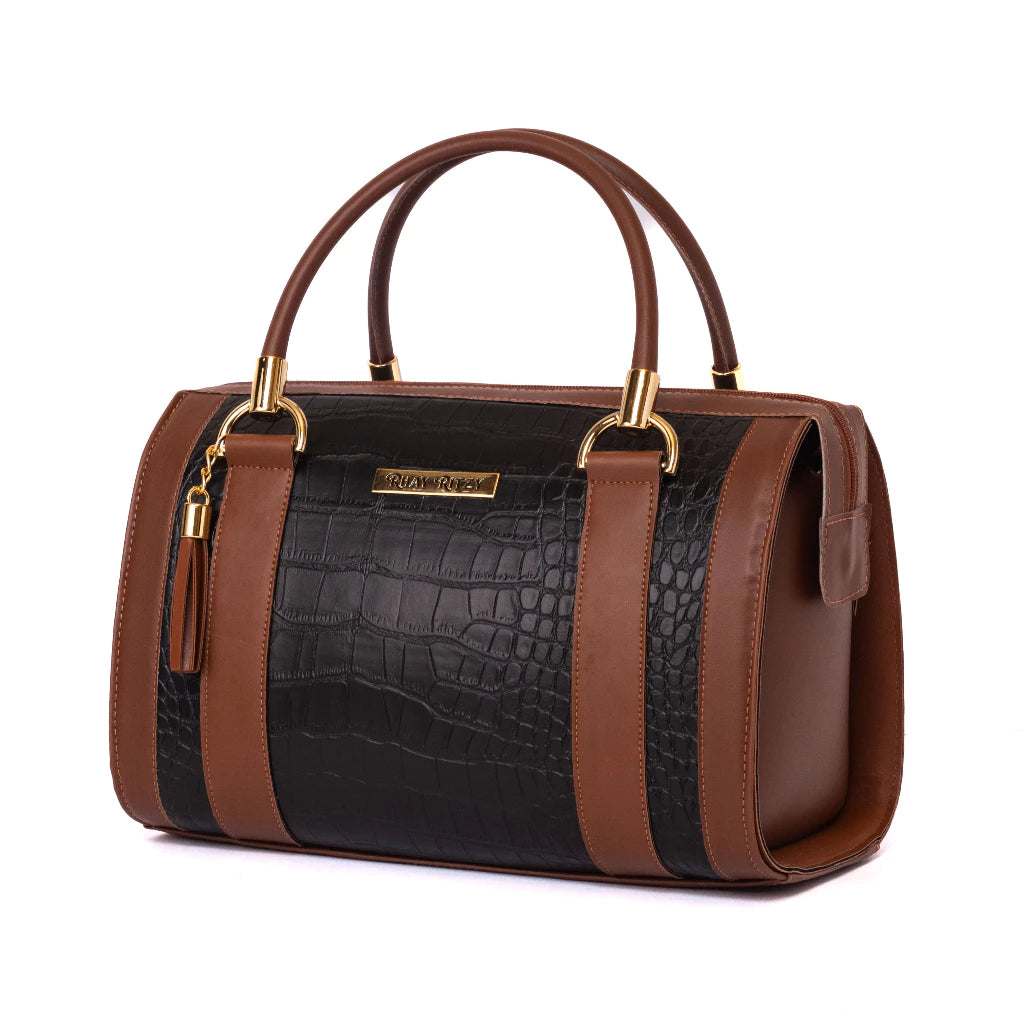 Bolsa Baú Bicolor De mão E alça Para Ombro 