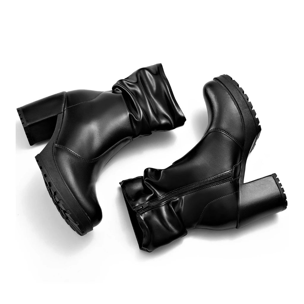 Bota Vidacy Bloco Alto Preto Enrugada 