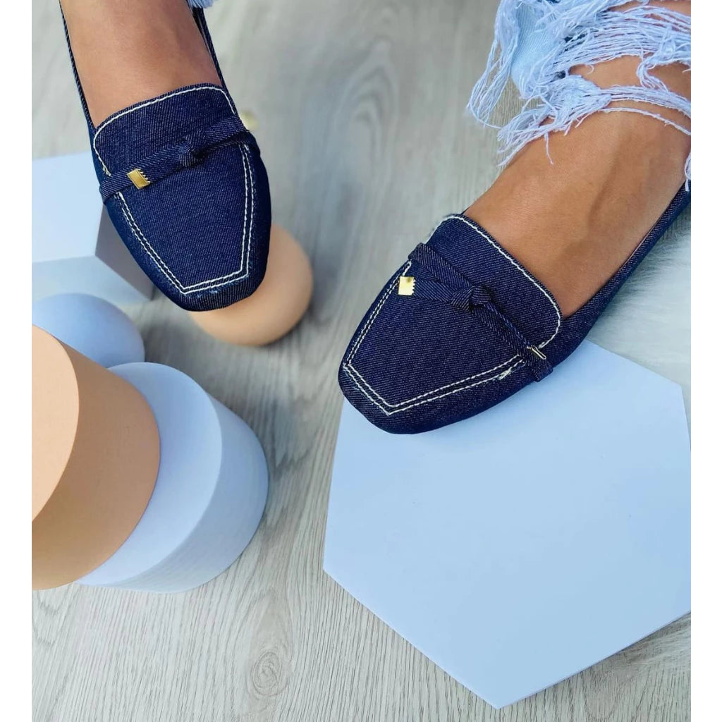 Mocassim Social Laço Moda Casual Sola Macia Jeans 